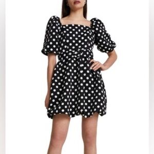 River Island Black And White Polka Dot Belted Dress‎ Size 6